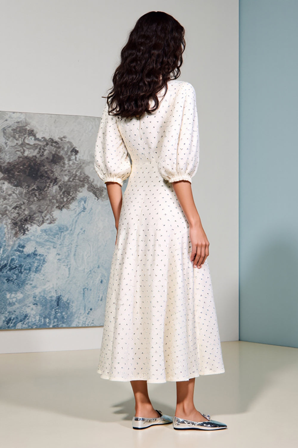 Ivory A Line V-Neck Long Sleeves Wedding Guest Dress