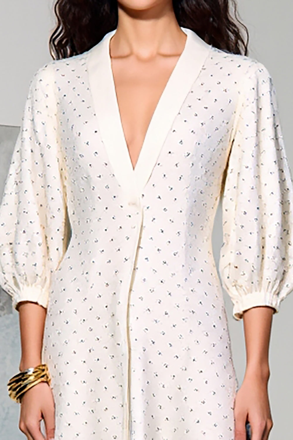 Ivory A Line V-Neck Long Sleeves Wedding Guest Dress