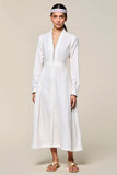 White A Line Long Sleeves Wedding Guest Dress