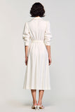 Ivory A Line Notched Lapel Wedding Guest Dress with Sleeves
