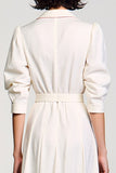 Ivory A Line Notched Lapel Wedding Guest Dress with Sleeves