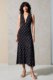 Polka Dot Black Chiffon Long Wedding Guest Dress