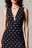 Polka Dot Black Chiffon Long Wedding Guest Dress