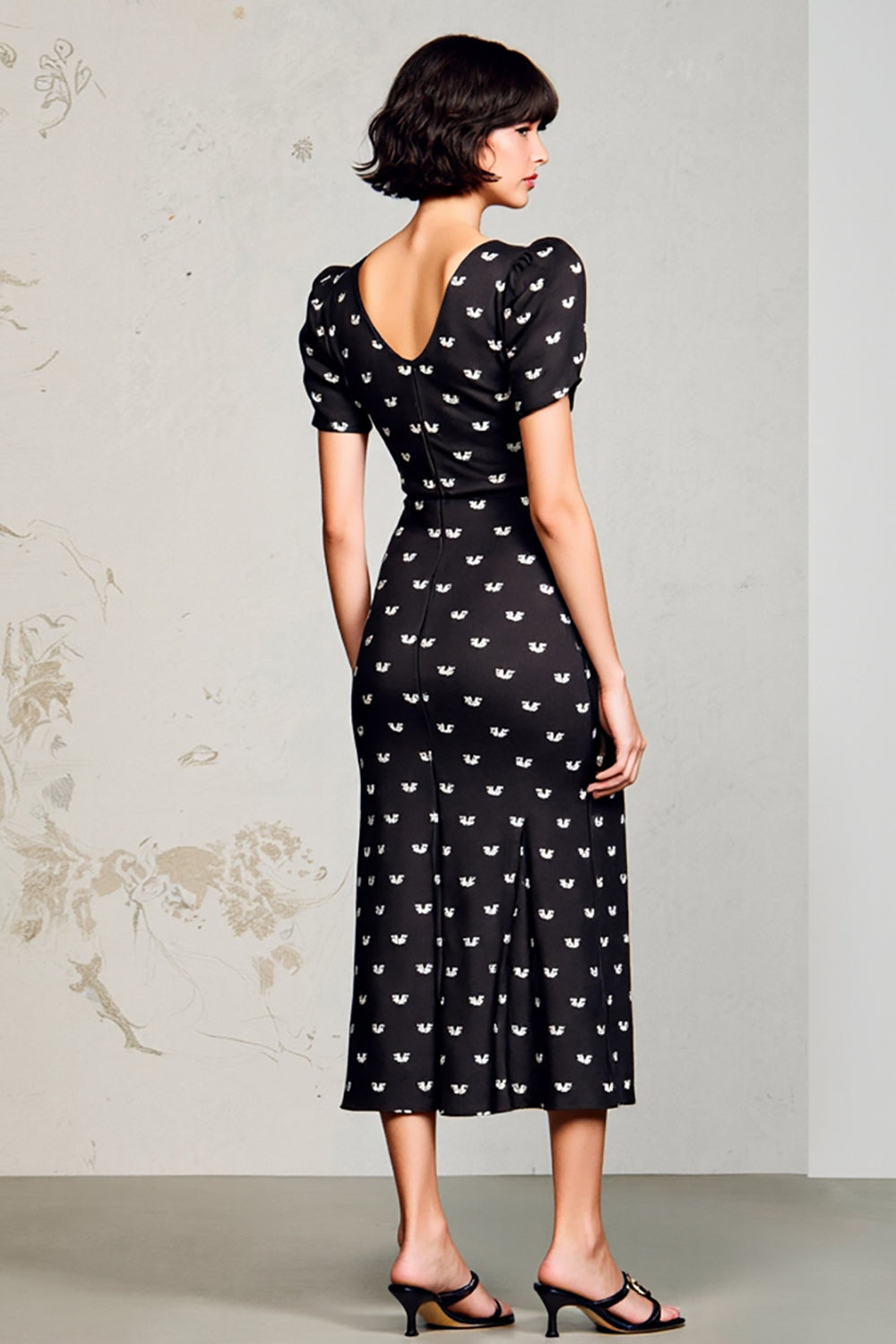 Black Satin V-Neck Long Wedding Guest Dress with Sleeves