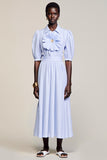Blue A Line Striped Wedding Guest Dress