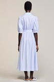 Blue A Line Striped Wedding Guest Dress