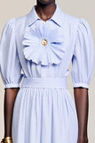 Blue A Line Striped Wedding Guest Dress