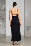 Black Sheath Spaghetti Straps Wedding Guest Dress with Slit