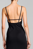 Black Sheath Spaghetti Straps Wedding Guest Dress with Slit