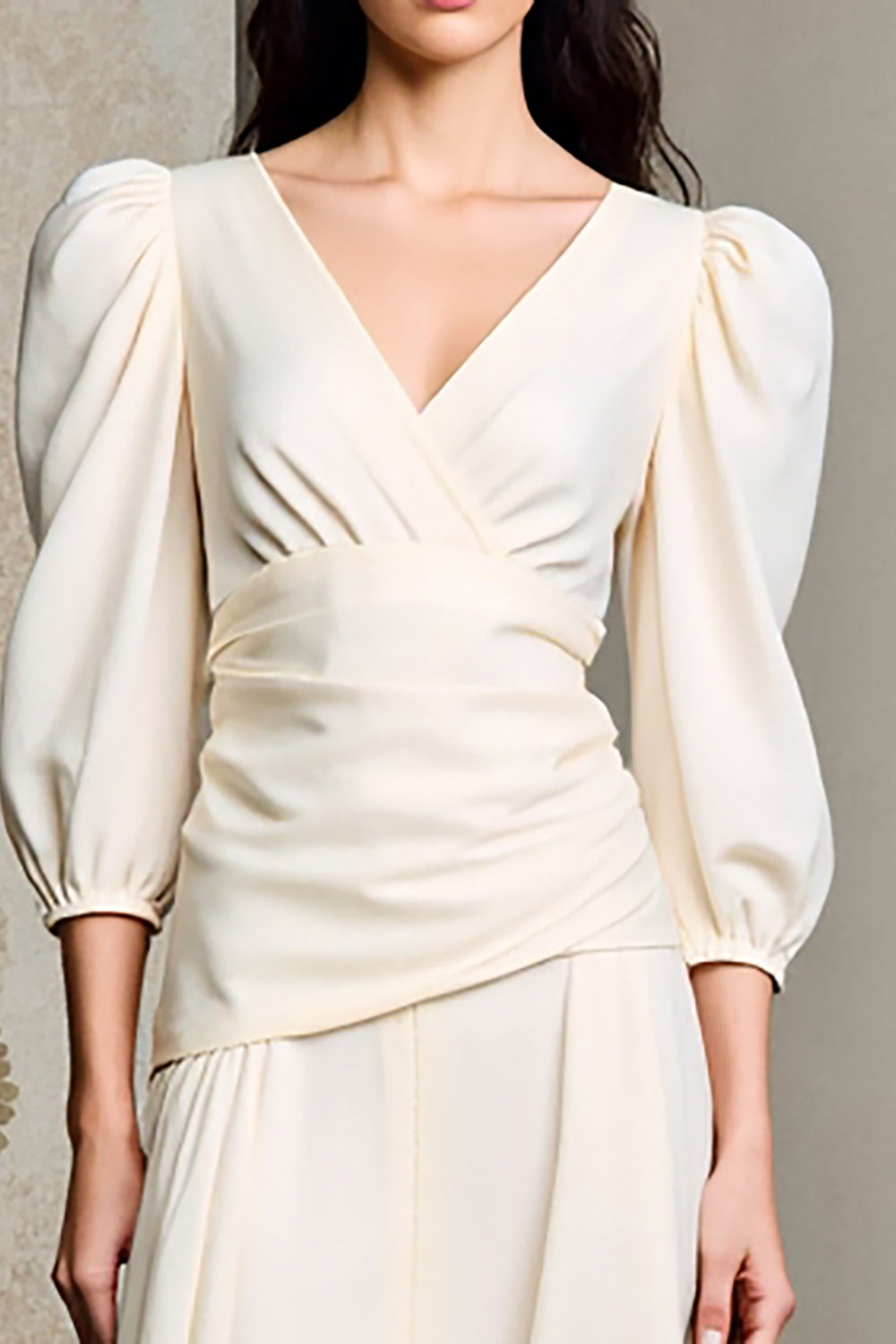 Ivory V-Neck Long Sleeves Wedding Guest Dress