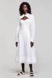 White A Line Long Sleeves Wedding Guest Dress