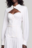 White A Line Long Sleeves Wedding Guest Dress
