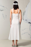 Ivory V-Neck Ruched Weding Guest Dress with Slit