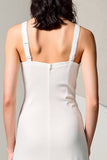 Ivory V-Neck Ruched Weding Guest Dress with Slit