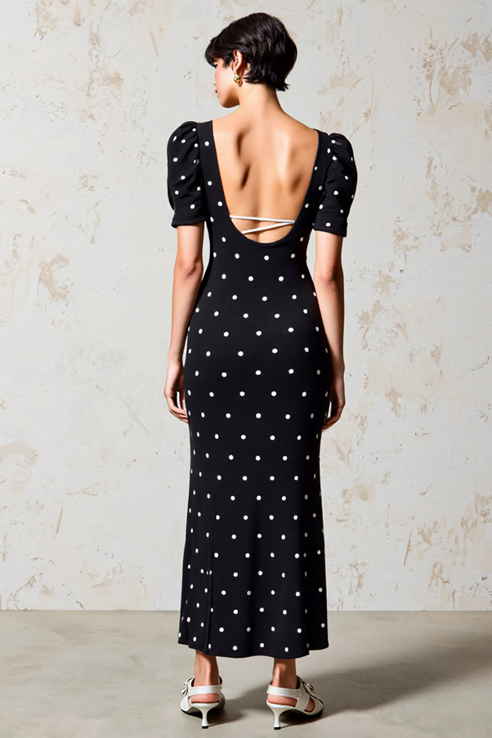 Black Sheath Polka Dot Wedding Guest Dress