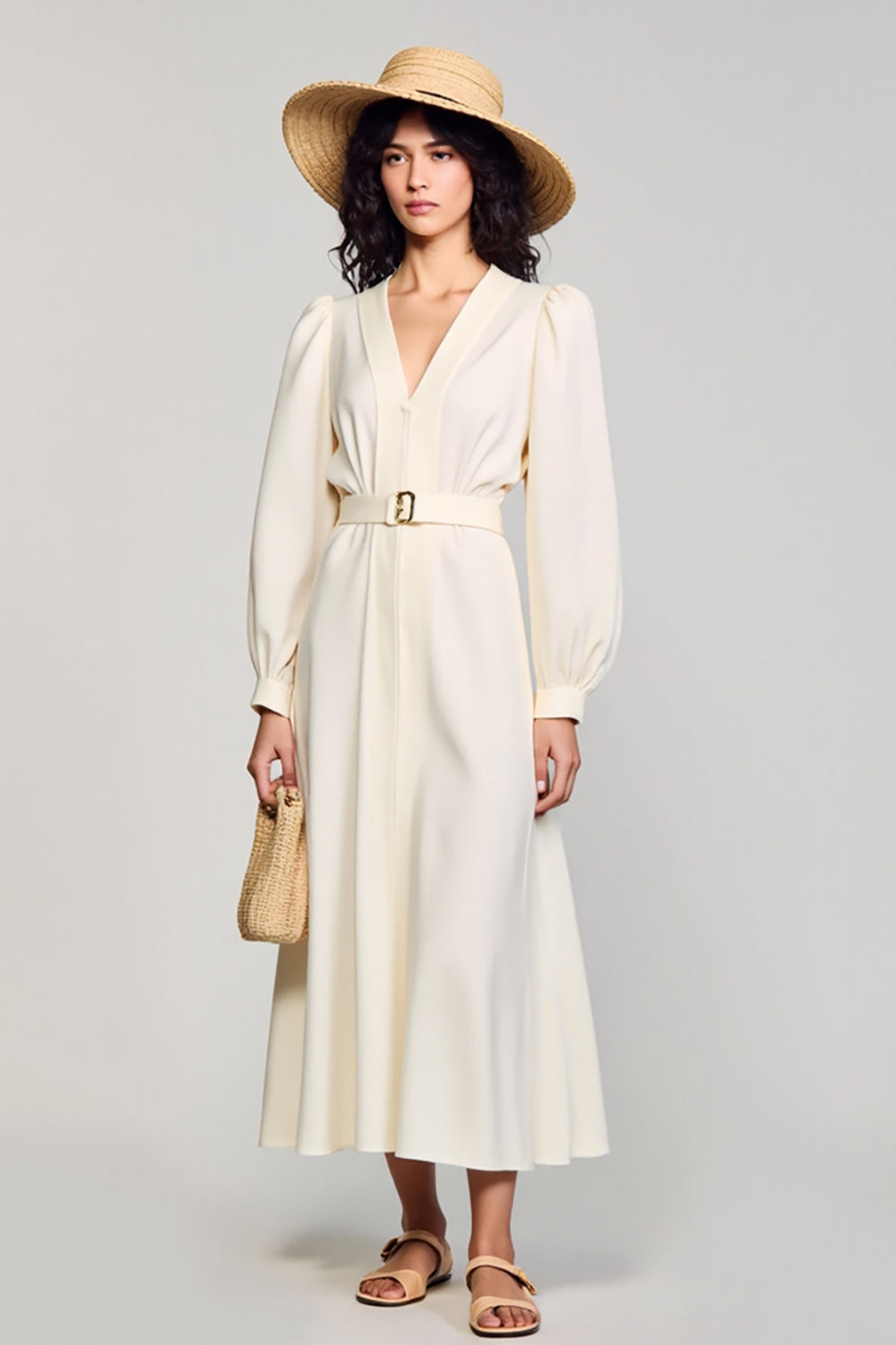Ivory A Line Long Sleeves Wedding Guest Dress