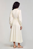 Ivory A Line Long Sleeves Wedding Guest Dress