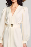 Ivory A Line Long Sleeves Wedding Guest Dress