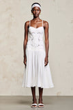 White A Line Midi Wedding Guest Dress with Lace