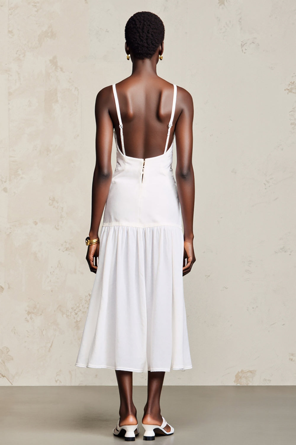 White A Line Midi Wedding Guest Dress with Lace