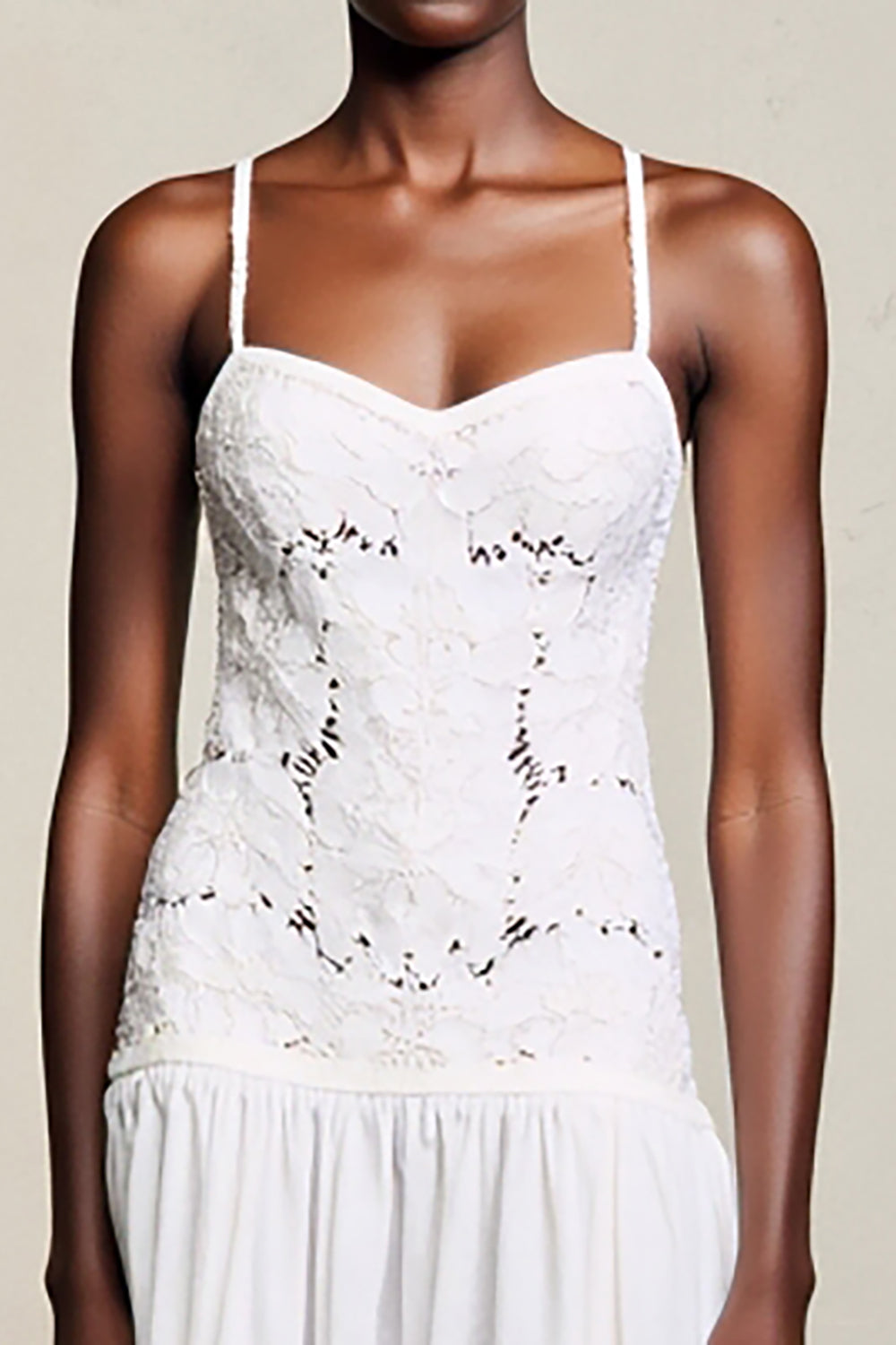 White A Line Midi Wedding Guest Dress with Lace