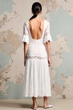 Ivory Lace A Line Long Wedding Guest Dress with Sleeves