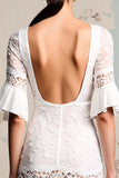 Ivory Lace A Line Long Wedding Guest Dress with Sleeves