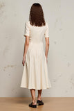 Ivory A Line V-Neck Midi Wedding Guest Dress with Sleeves