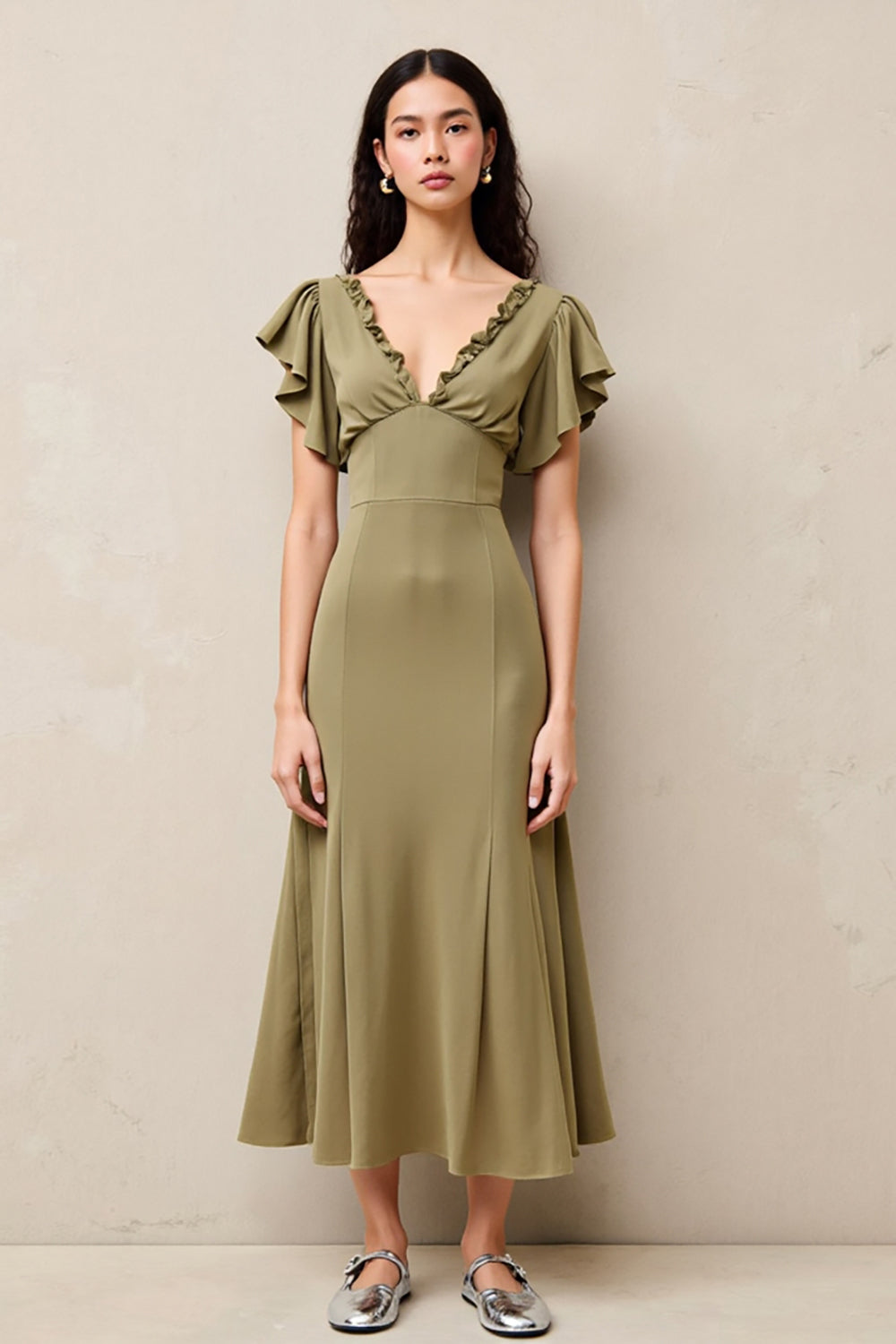 Live A Line Ruffled Long Wedding Guest Dress