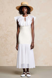 White Tulle Ruffled Long Wedding Guest Dress