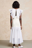 White Tulle Ruffled Long Wedding Guest Dress