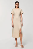 Apricot Sheath Midi Wedding Guest Dress with Slit