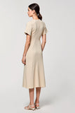 Apricot Sheath Midi Wedding Guest Dress with Slit