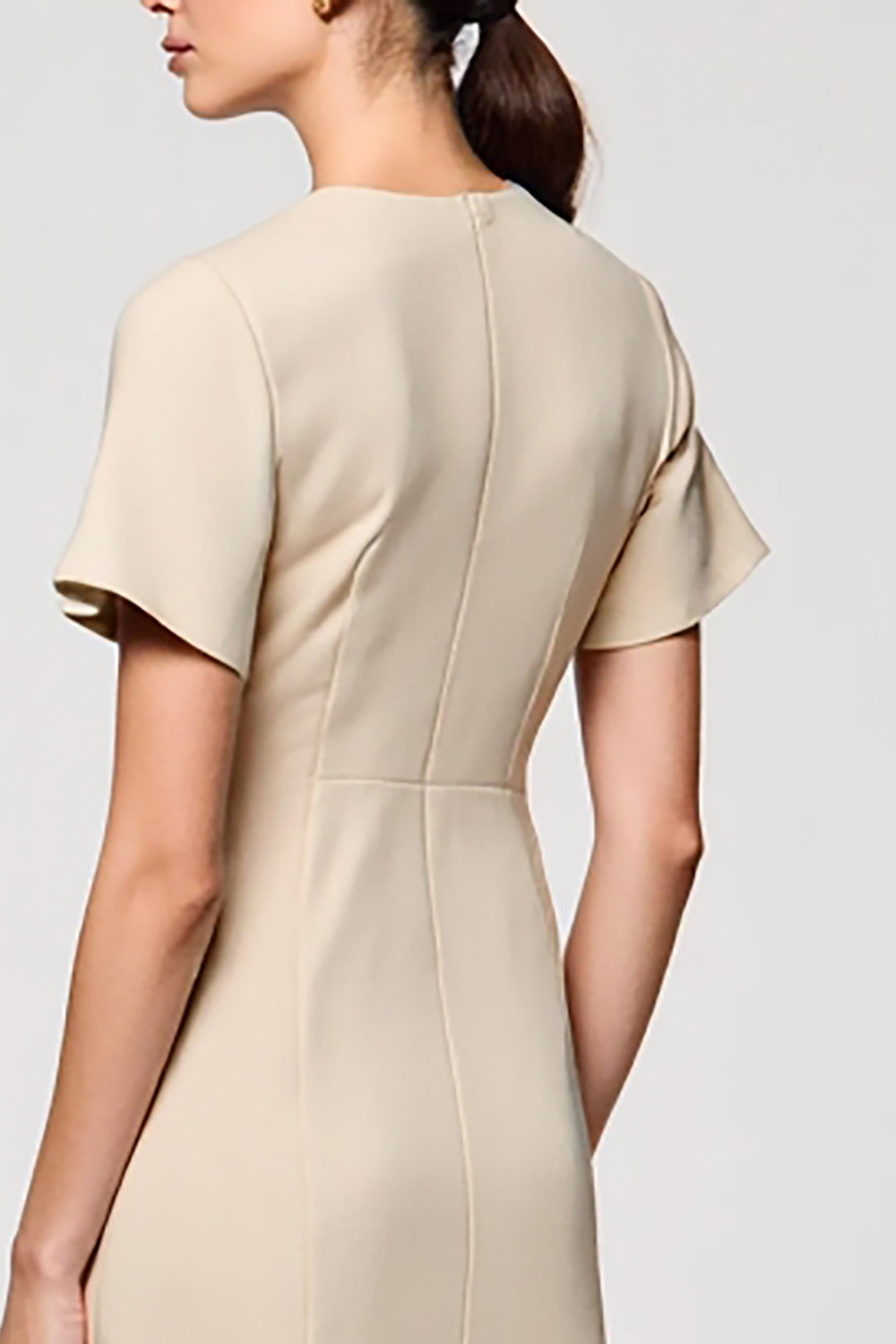 Apricot Sheath Midi Wedding Guest Dress with Slit