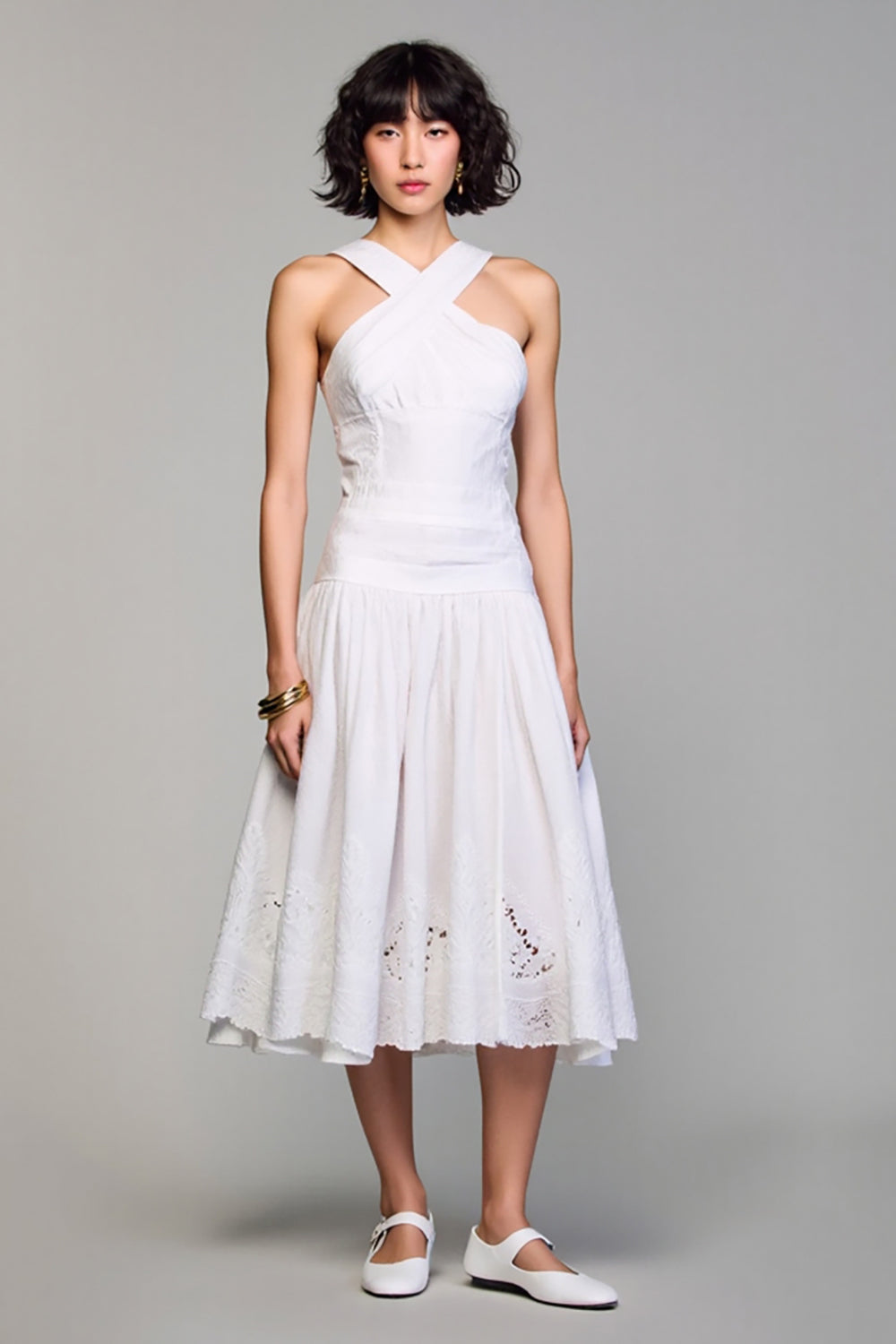 White A Line Midi Wedding Guest Dress