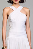 White A Line Midi Wedding Guest Dress