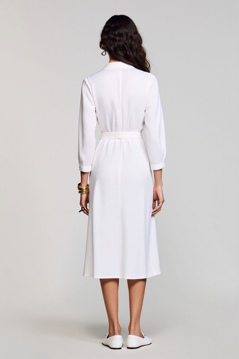 White A LIne Cllar Neck Long Wedding Guest Dress with Sleeves