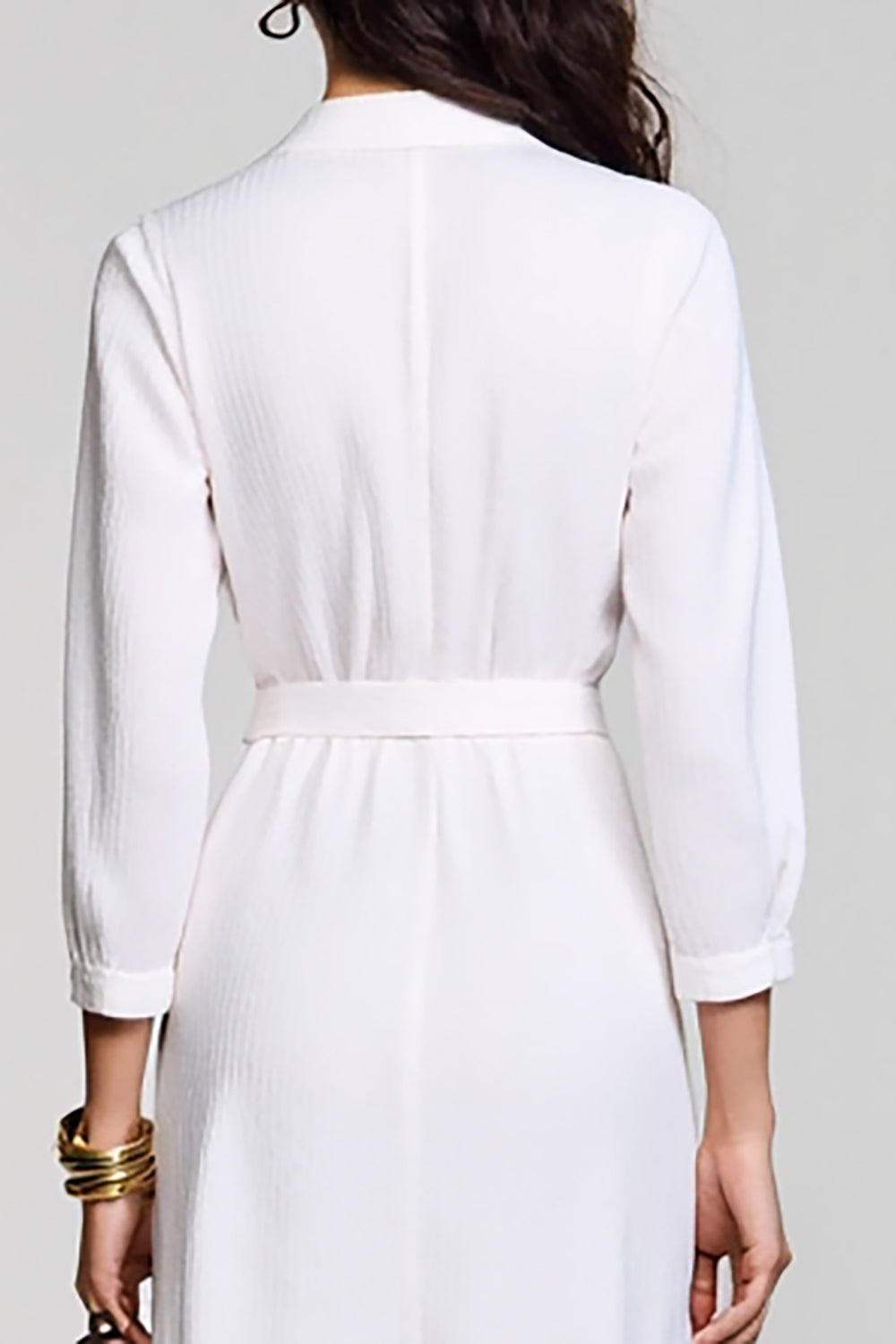 White A LIne Cllar Neck Long Wedding Guest Dress with Sleeves