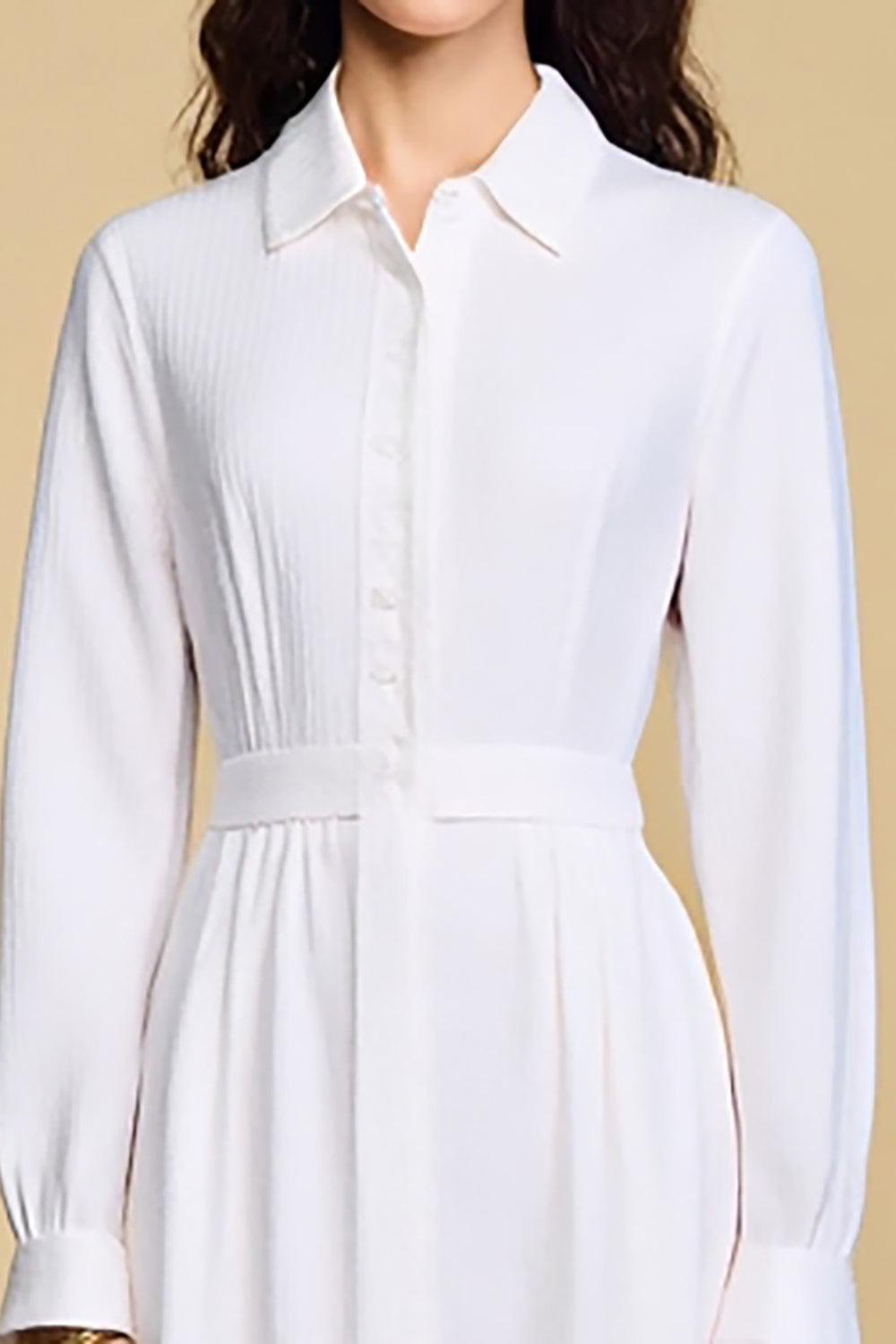 White A LIne Cllar Neck Long Wedding Guest Dress with Sleeves