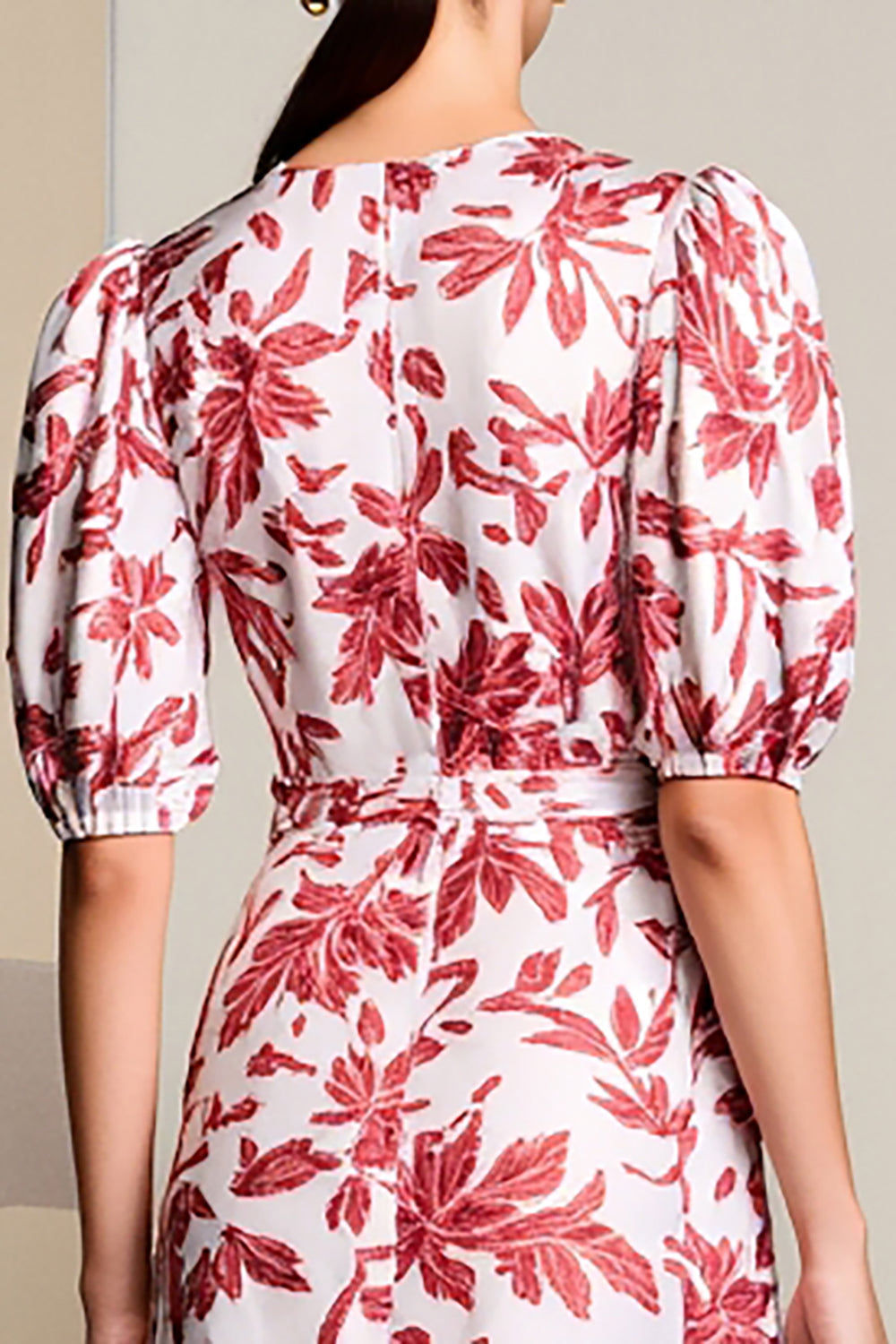 Pink Printed Ruffled Long Wedding Guest Dress with Slit