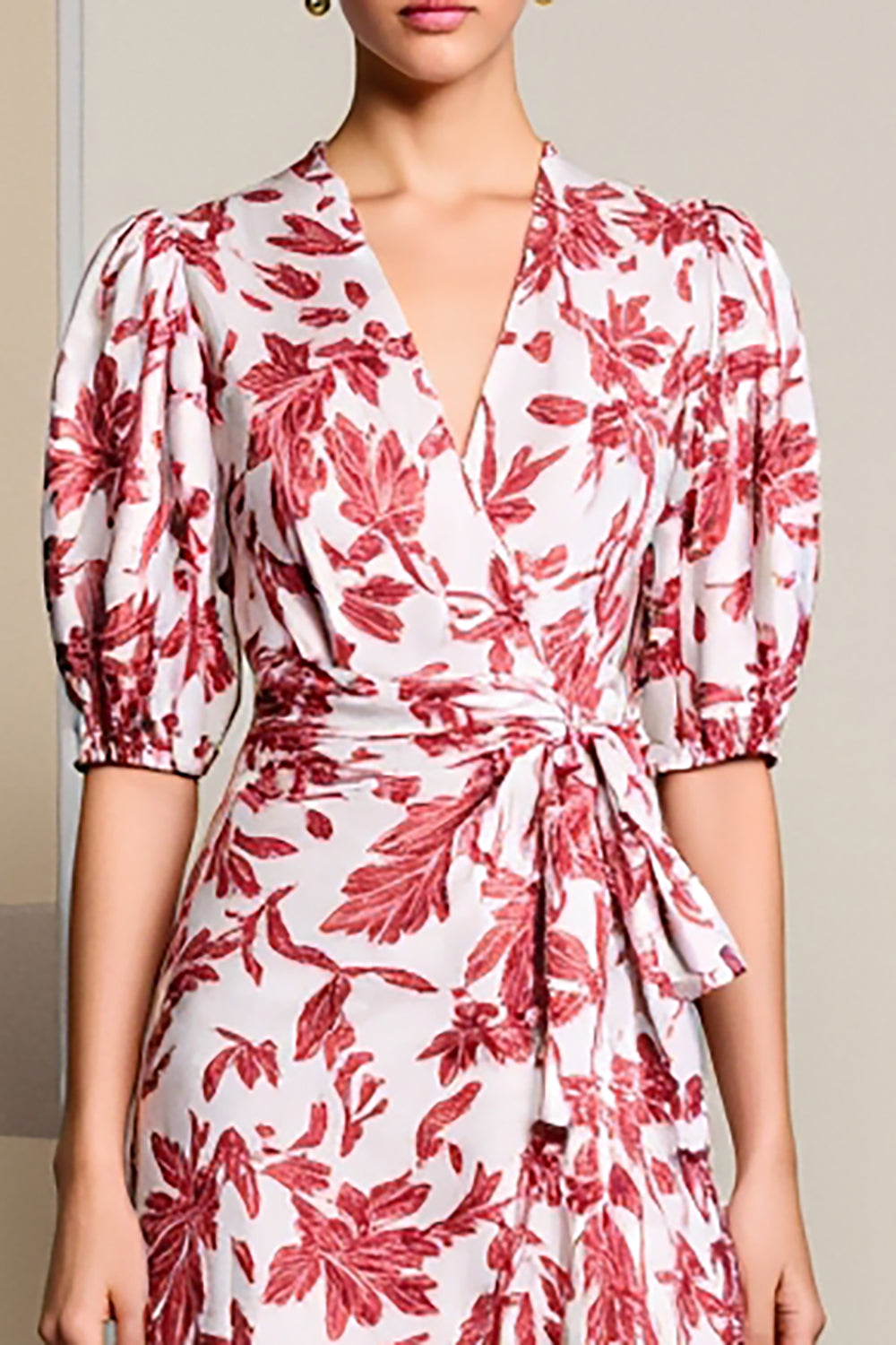 Pink Printed Ruffled Long Wedding Guest Dress with Slit