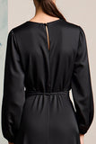 Black Satin Long Sleeves Wedding Guest Dress with 3D Flowers