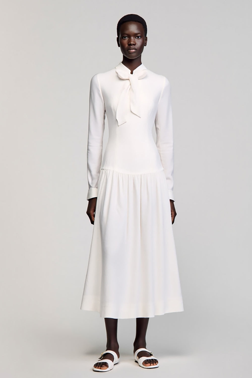 Ivory A Line Ruffled Wedding Guest Dress with Sleeves