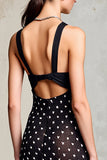 Black Chiffon Polka Dot Wedding Guest Dress