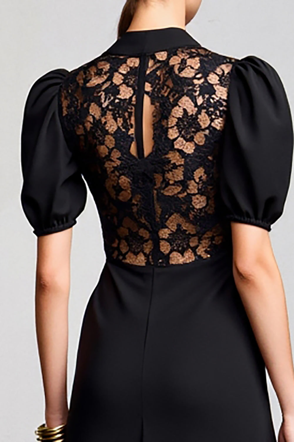 Cowl Neck A Line Black Long Wedding Guest Dress With Lace