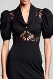 Cowl Neck A Line Black Long Wedding Guest Dress With Lace
