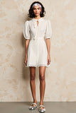 Ivory Lapel A Line Mini Wedding Guest Dress With Sash