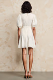 Ivory Lapel A Line Mini Wedding Guest Dress With Sash