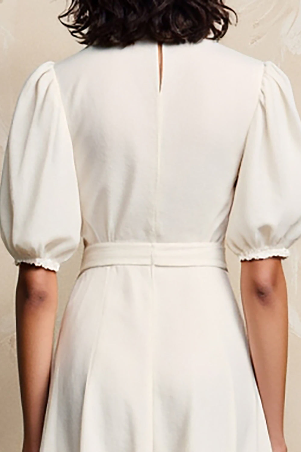 Ivory Lapel A Line Mini Wedding Guest Dress With Sash