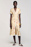 Apricot Printed Notched Lapel Midi Wedding Guest Dress